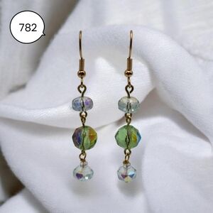 Green Crystal Dangle Earrings – Iridescent Glass Bead Earrings